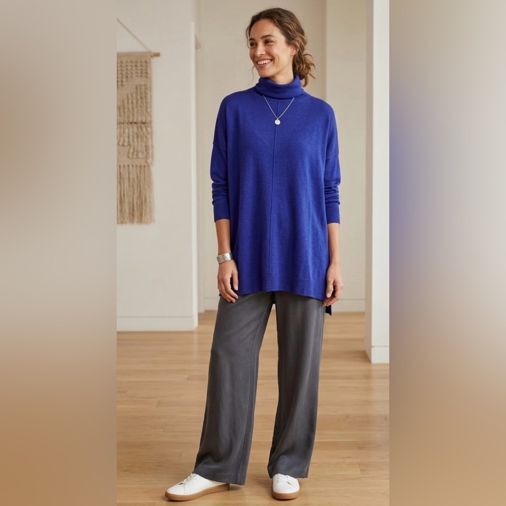 Eileen Fisher Merino Wool Turtleneck Lagenlook Boxy Tunic Top Size Xl